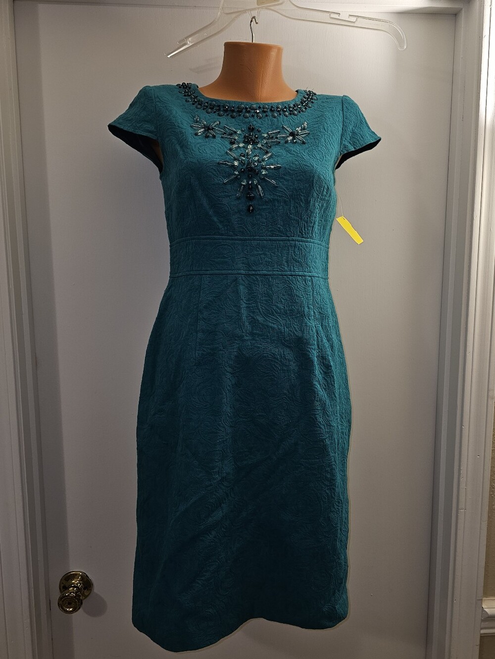 Chetta B Teal Embellished Cap-Sleeve Midi Dress